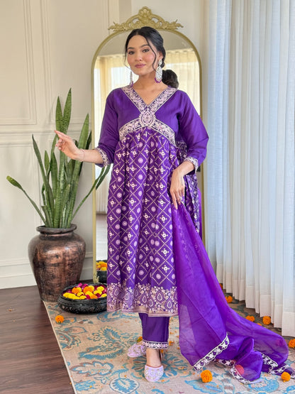 Purple color chanderi silk salwar suit for women