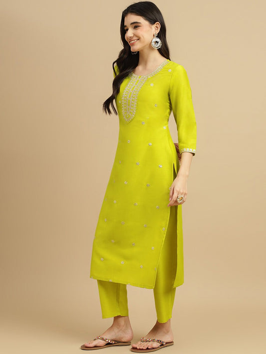 Lemon color chinon salwar suit for women