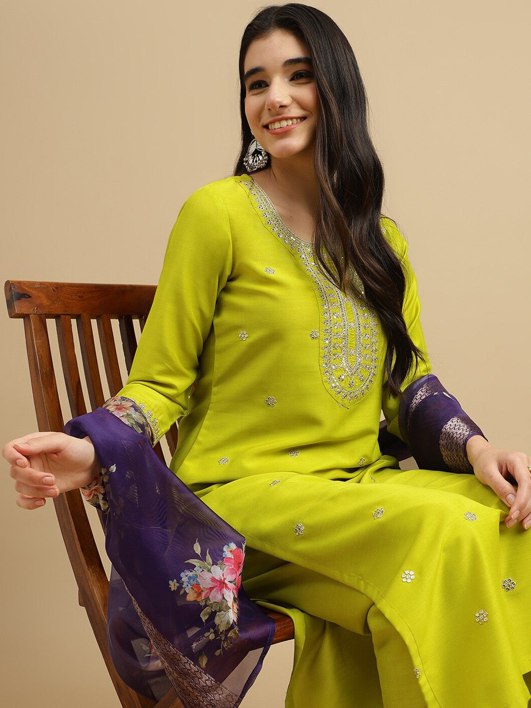 Lemon color chinon salwar suit for party