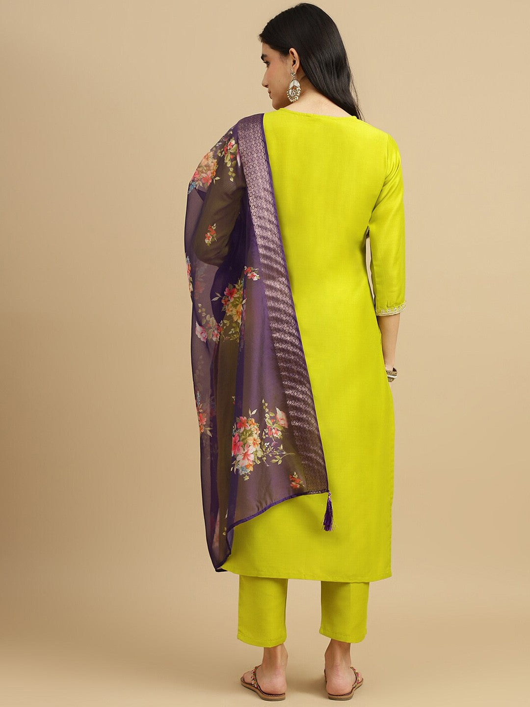 Lemon color chinon salwar suit with dupatta