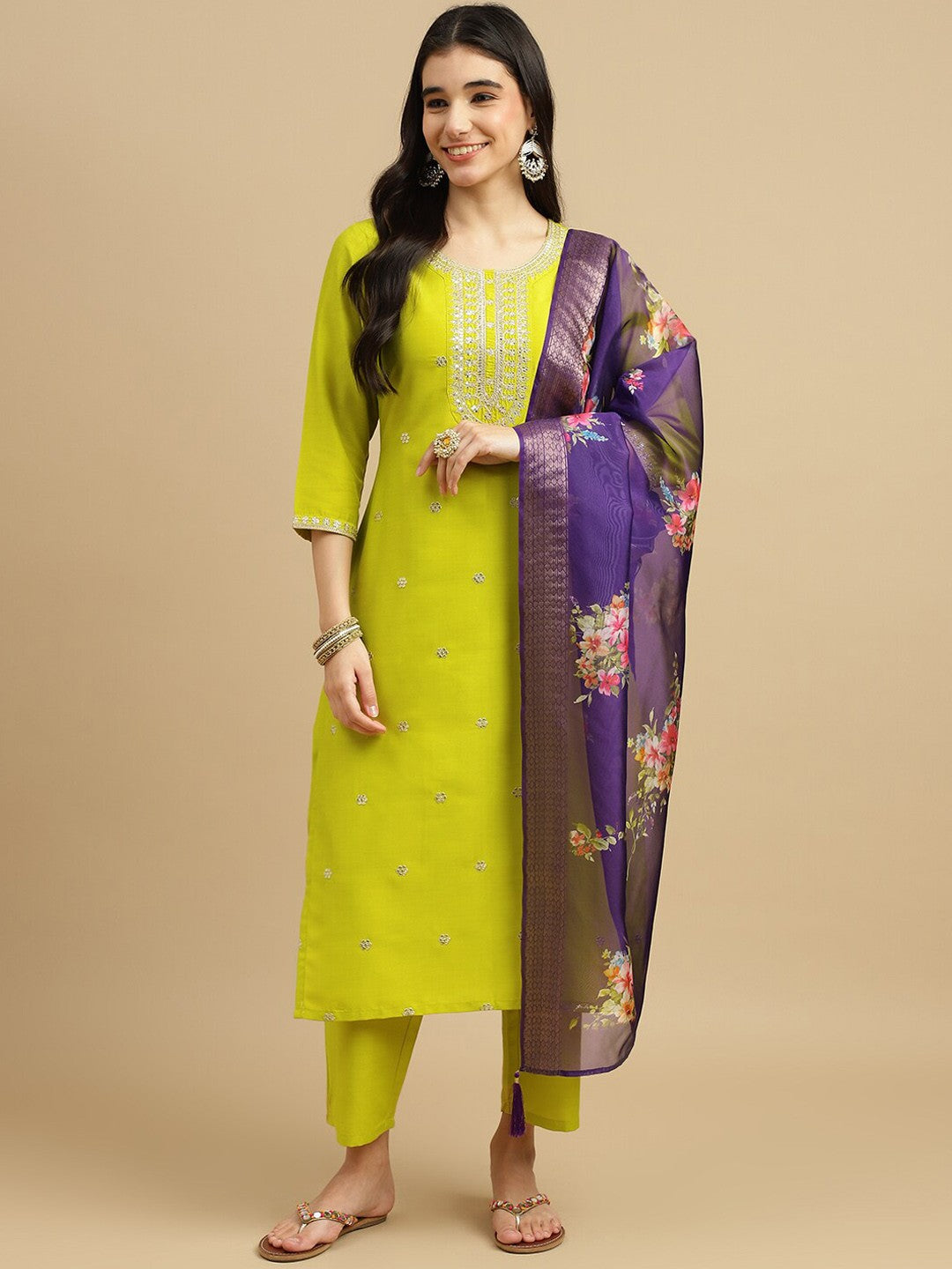 Lemon color chinon salwar suit 