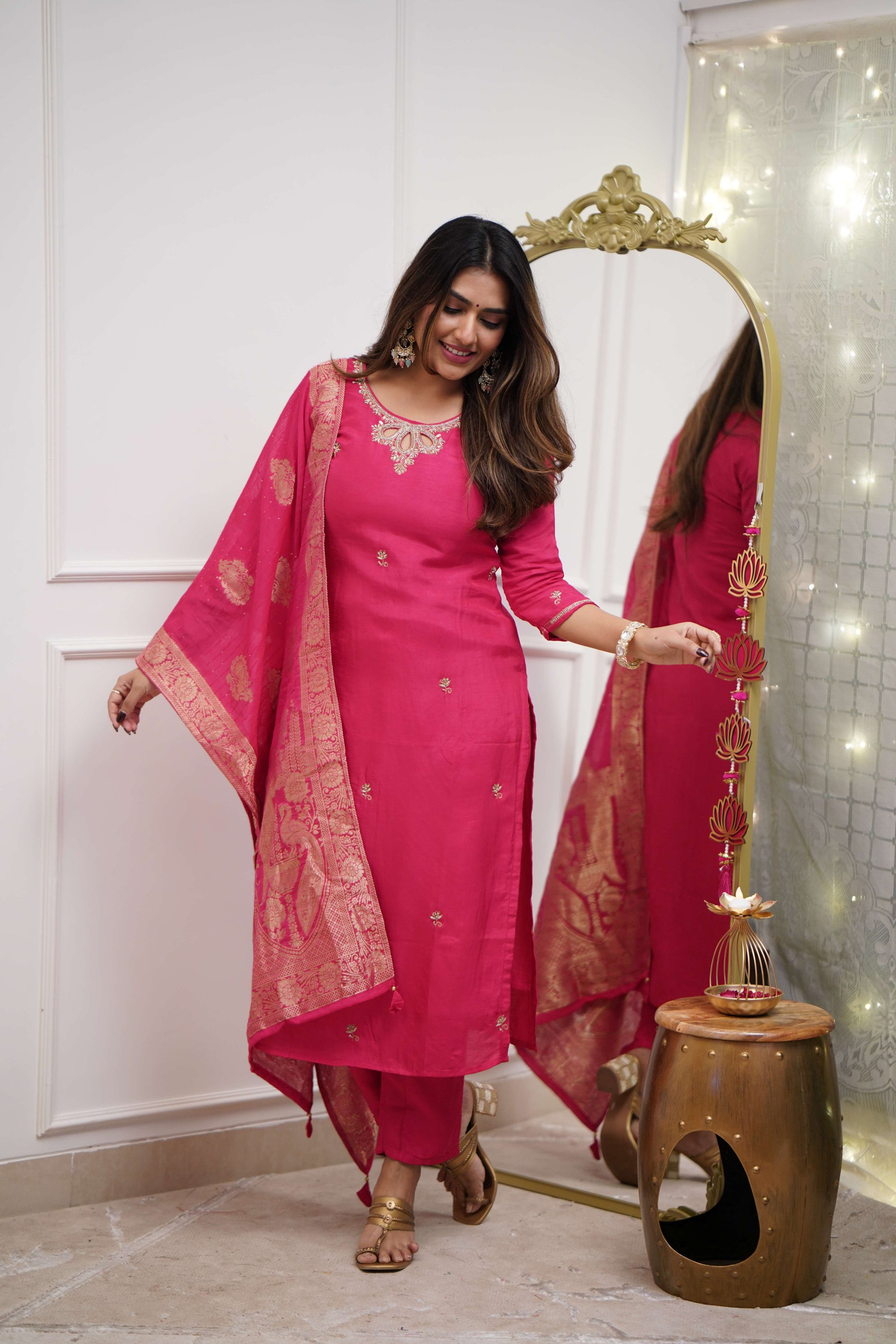 gajri color viscose chanderi Salwar Suit for women