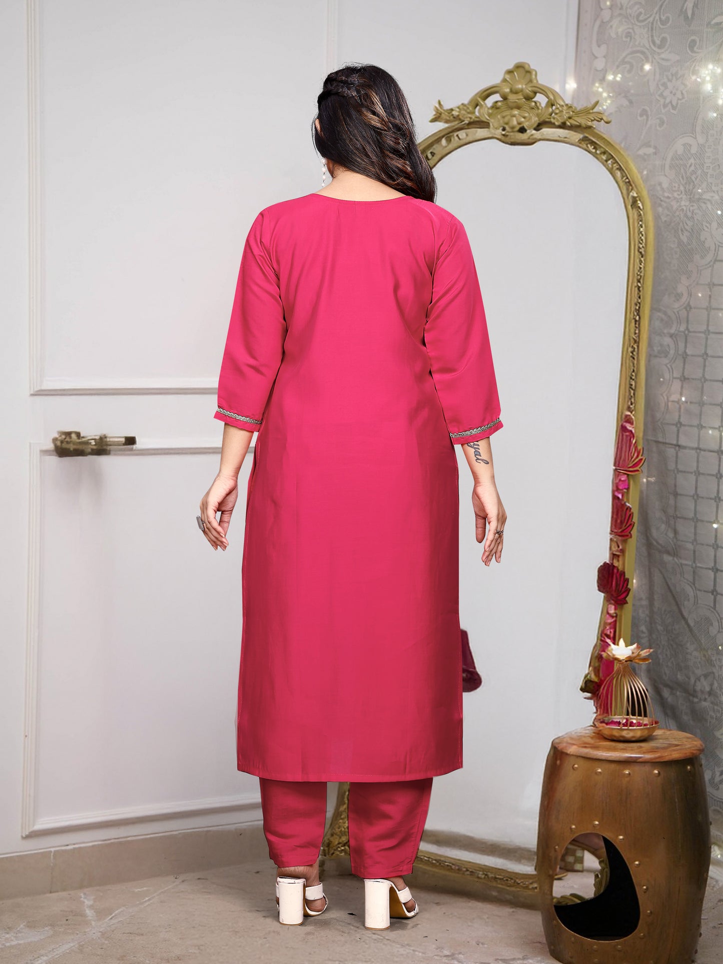 gajri color viscose chanderi Salwar Suit with dupatta