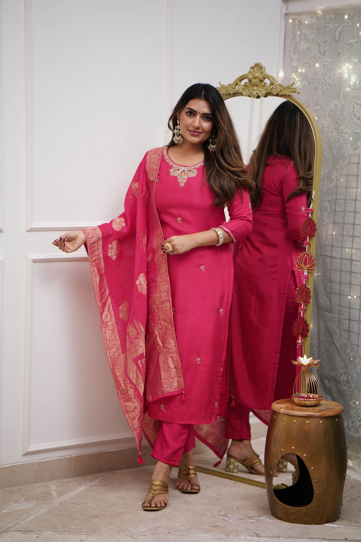 gajri color viscose chanderi Salwar Suit for wedding