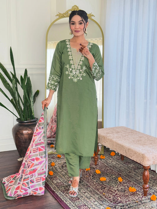Pista color viscose chanderi salwar suit for women with dupatta
