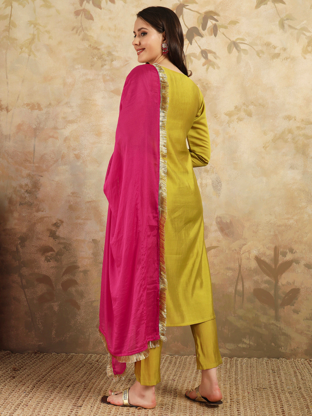 Green color chanderi silk salwar suit for women
