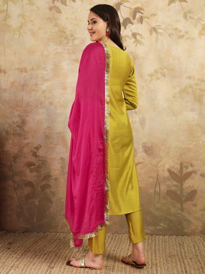 Green color chanderi silk salwar suit for women
