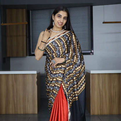Orange color japan satin saree online shopping
