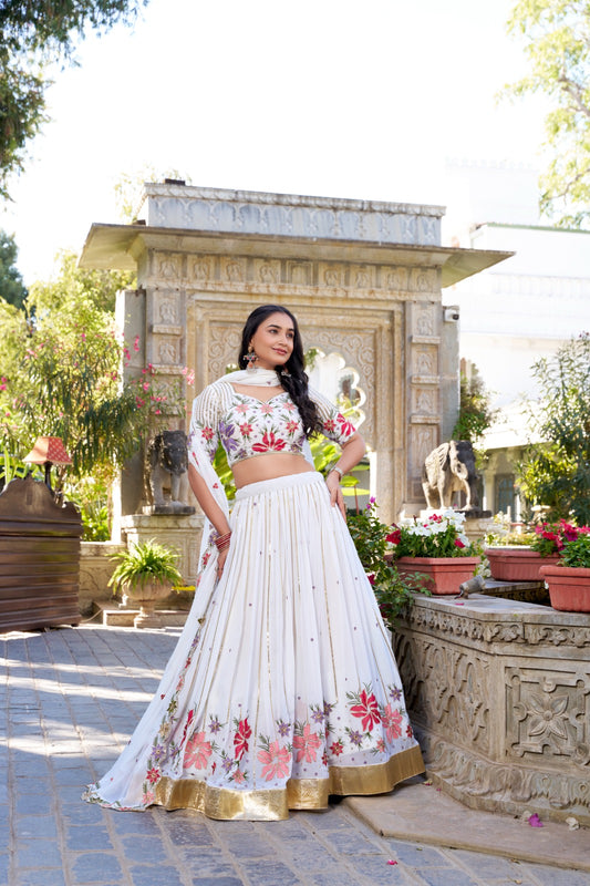 White Georgette Lehenga Choli With Dupatta

