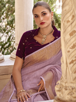 Plain onion tissue linen saree for women