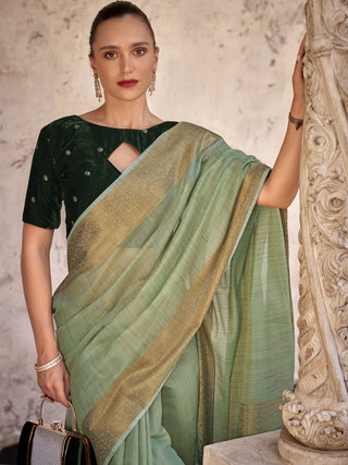 Tissue linen saree with embroidery