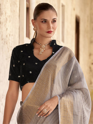 Tissue linen saree with embroidery
