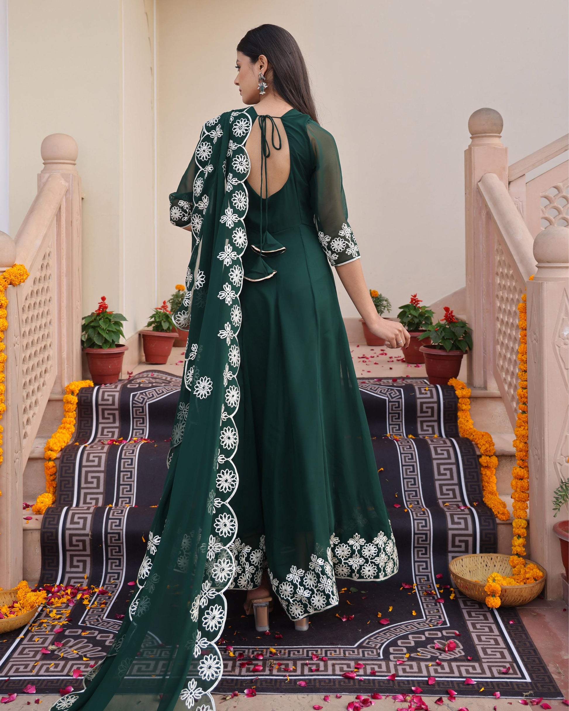 Green color georgette salwar suit with dupatta online 