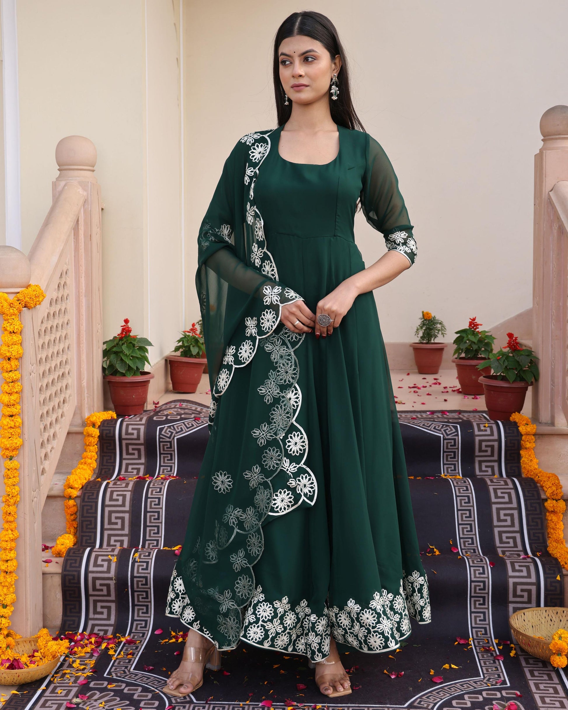 Green color georgette salwar suit with dupatta price