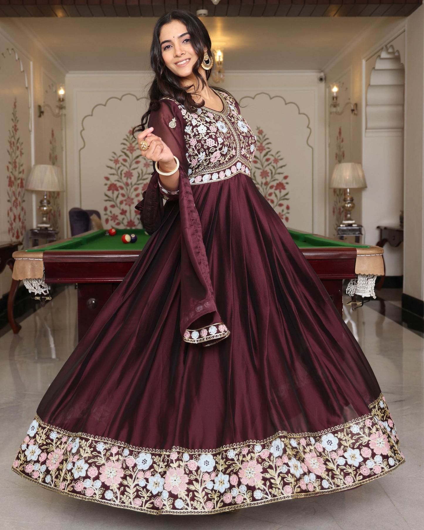 Coffee color rangoli silk salwar suit with dupatta online