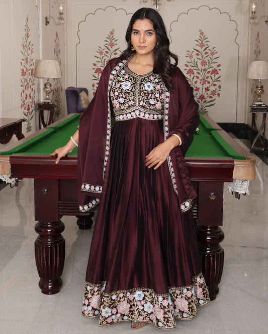 Coffee color rangoli silk salwar suit for women