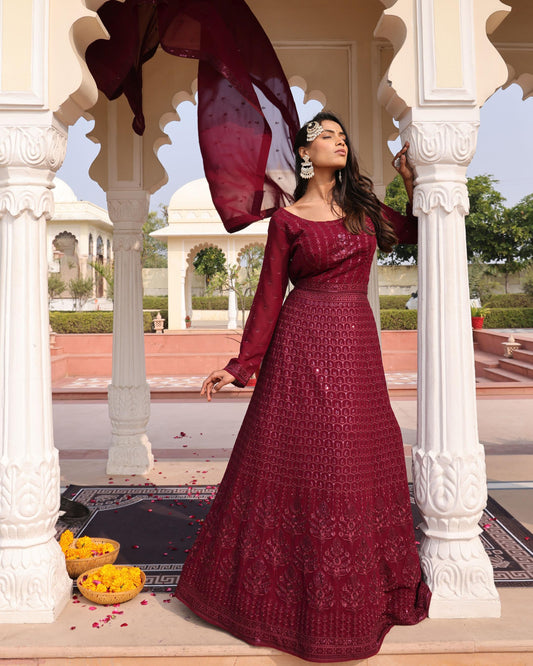 Maroon color georgette salwar suit for women