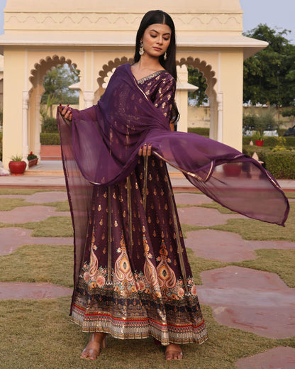 Purple color satin silk salwar kameez for wedding