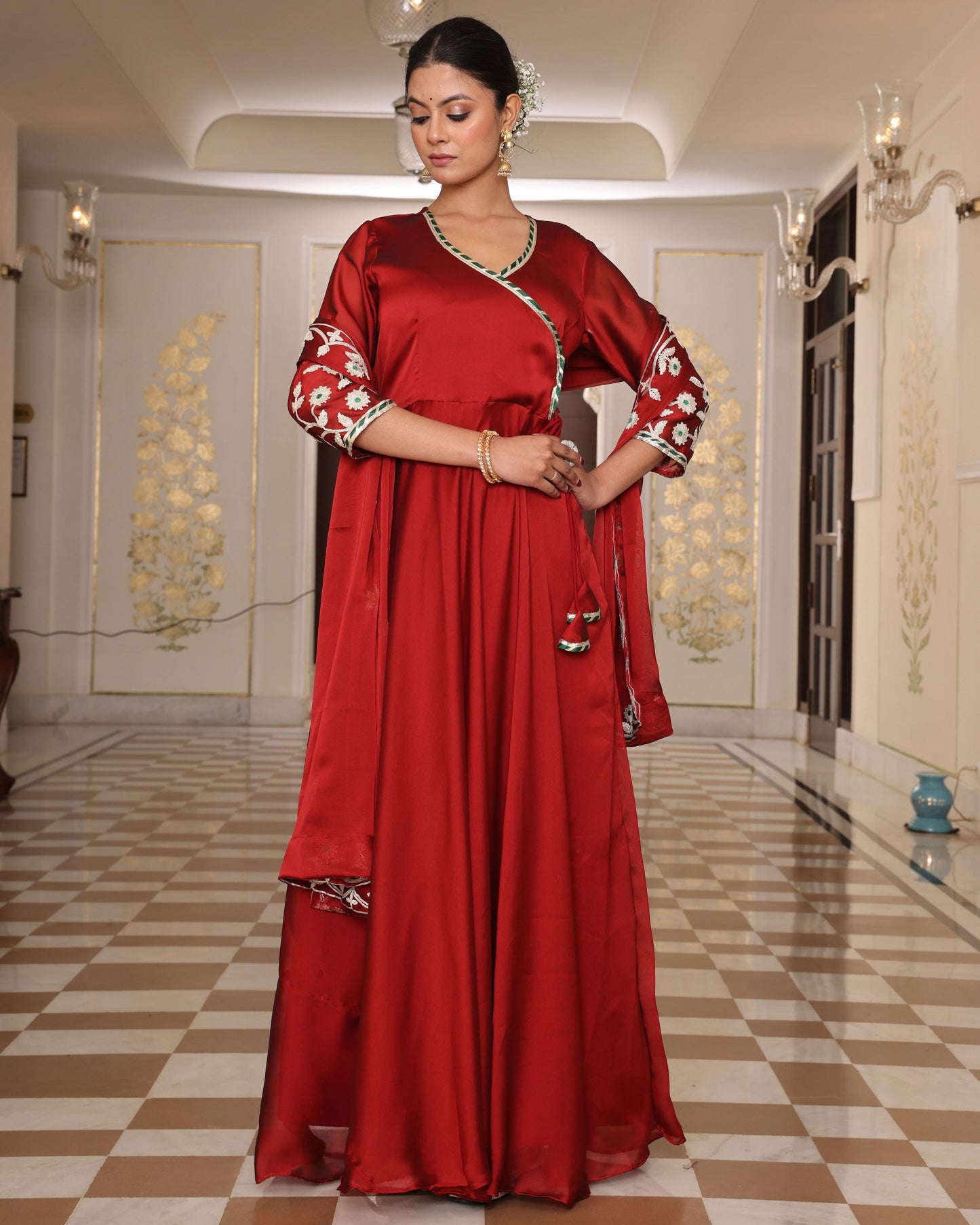 Maroon color rangoli silk salwar kameez for wedding