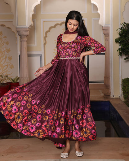 Coffee color chinon salwar suit with dupatta online