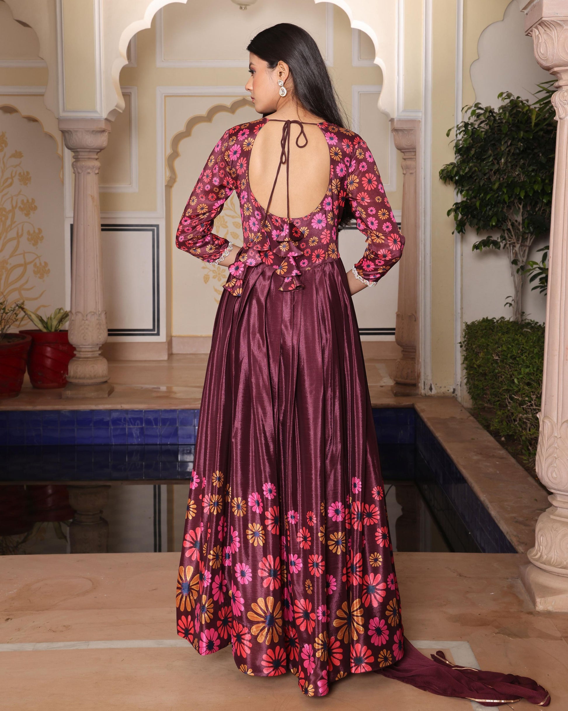 Coffee color chinon salwar suit with dupatta images
