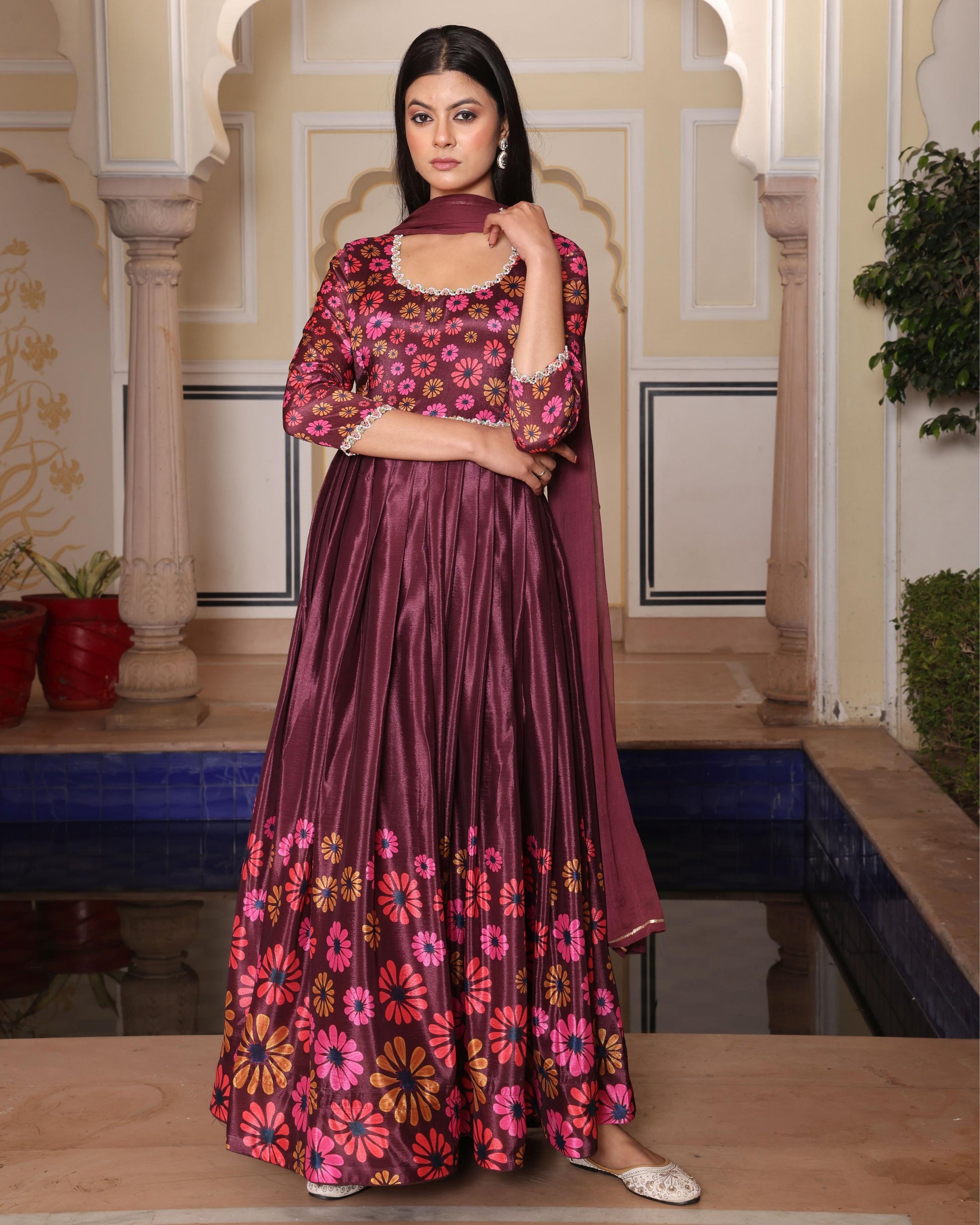 Coffee color chinon salwar suit for women