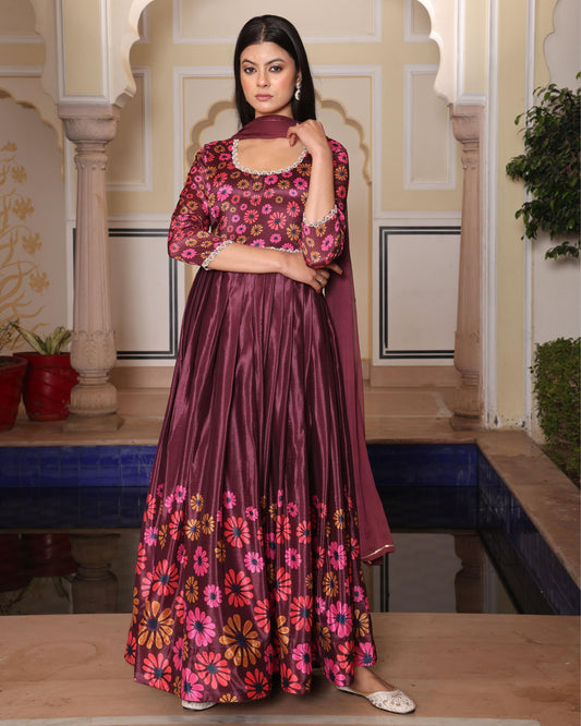 Coffee color chinon salwar suit for women