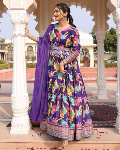 Purple color chinon salwar suit with dupatta price