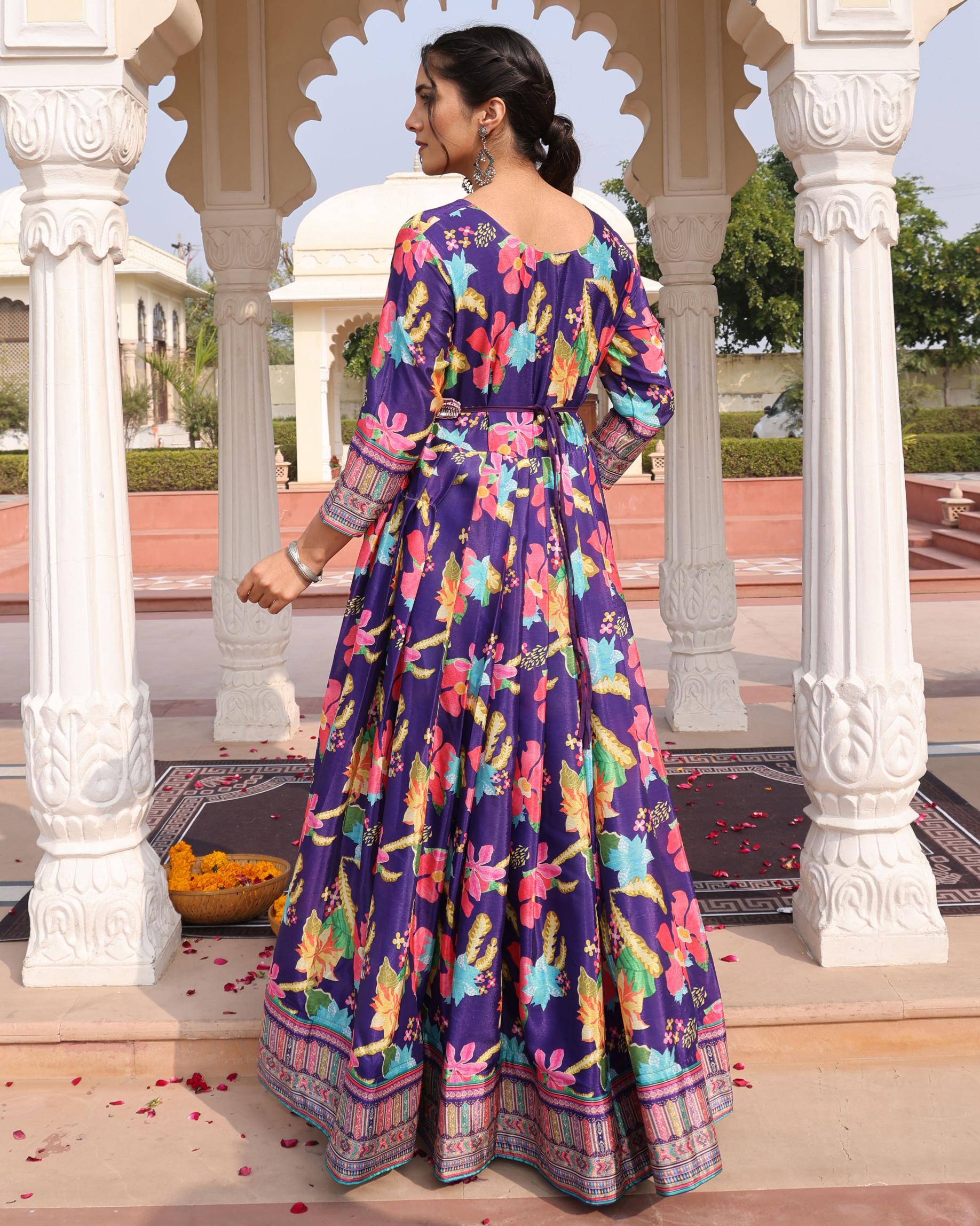 Purple color chinon salwar suit with dupatta images