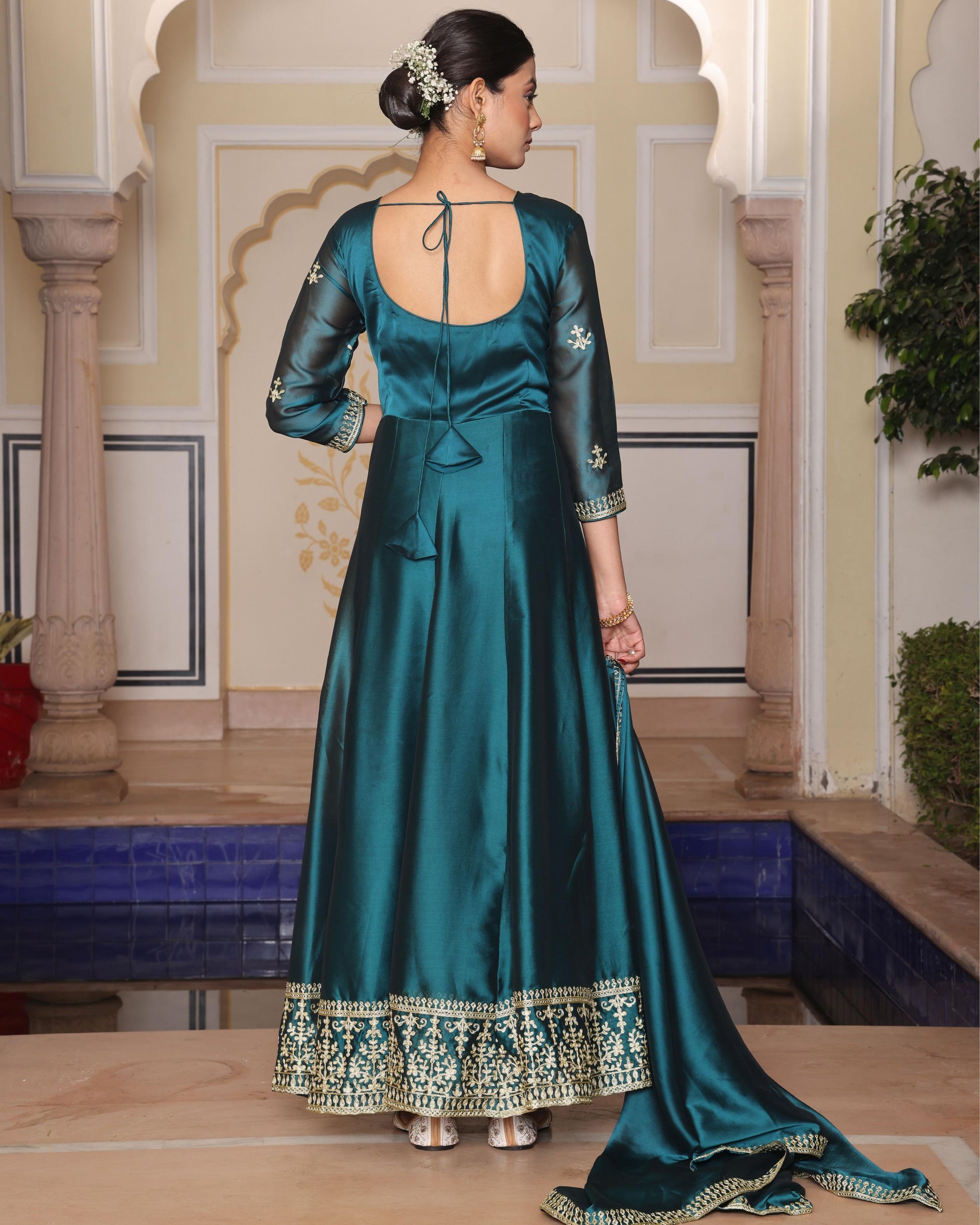 Rama color rangoli silk gown with dupatta images
