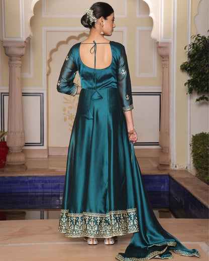 Rama color rangoli silk gown with dupatta images