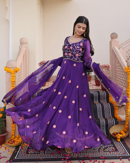 Purple color rangoli silk gown with dupatta online