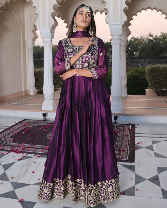 Purple color rangoli silk salwar suit for women