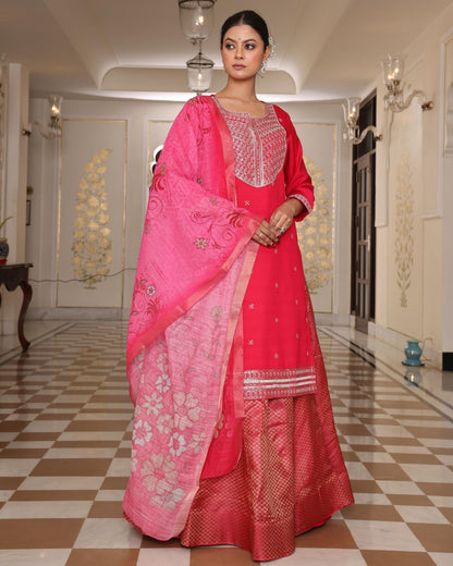Pink color rangoli silk salwar suit for women