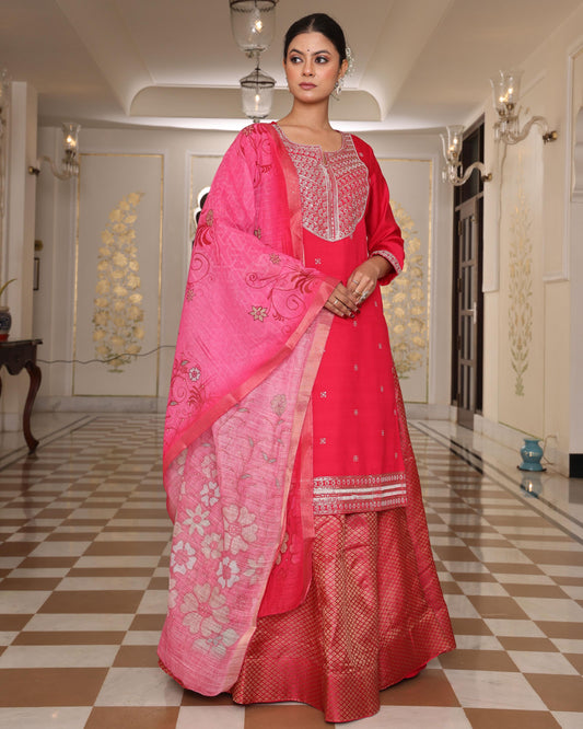 Pink color rangoli silk salwar suit for women