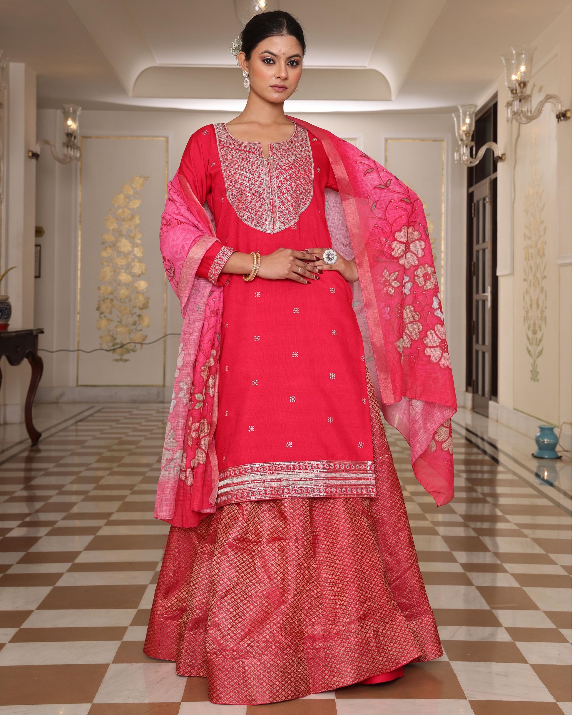 Pink color rangoli silk salwar suit with dupatta 