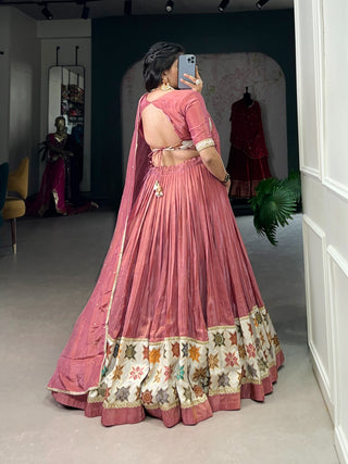 Peach color pure shimmer lehenga choli with dupatta online 