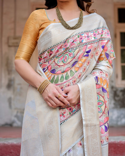 Ivory color banarasi silk saree with blouse price