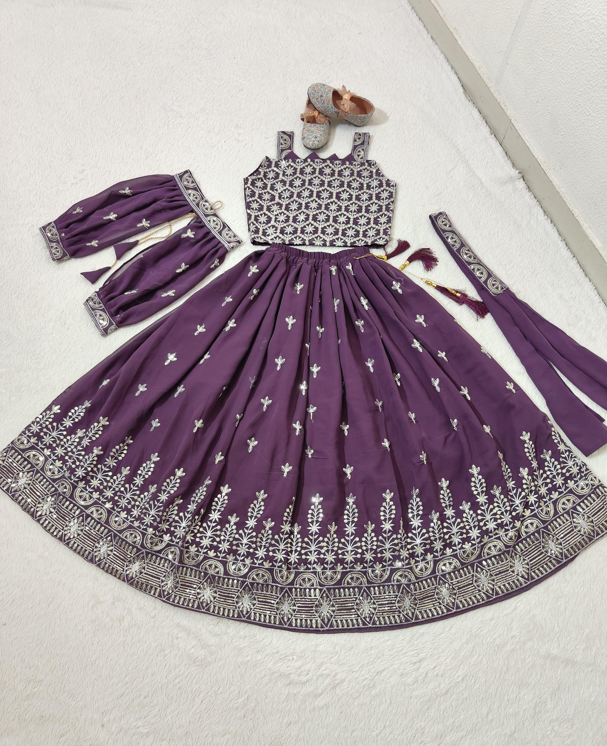 Wine color georgette small girls lehenga choli online