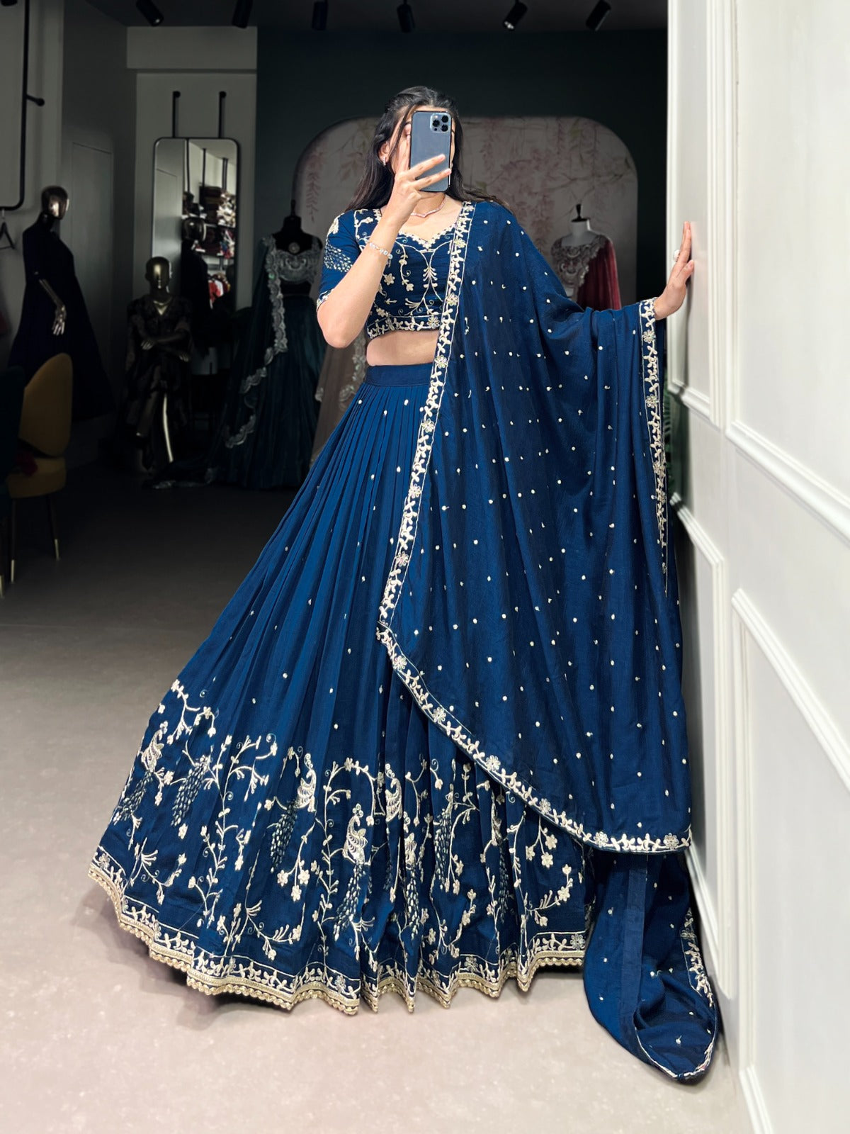 Firozi color vichitra silk lehenga choli for wedding