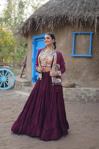 Wine Color lehenga choli with koti