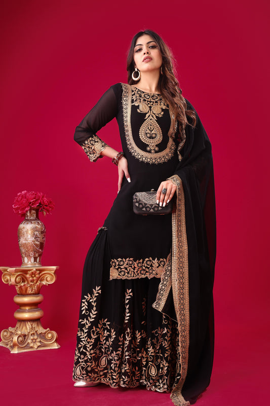 Black color georgette sharara suit for women