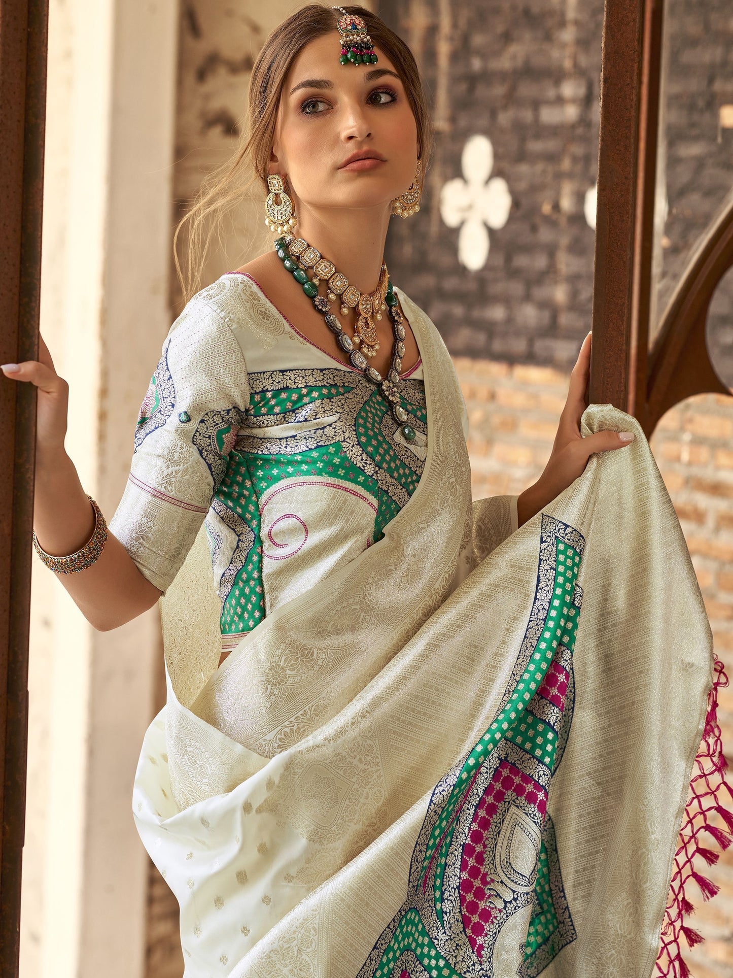 White Silk Saree for wedding
