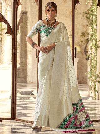 White color silk saree for women party wear
