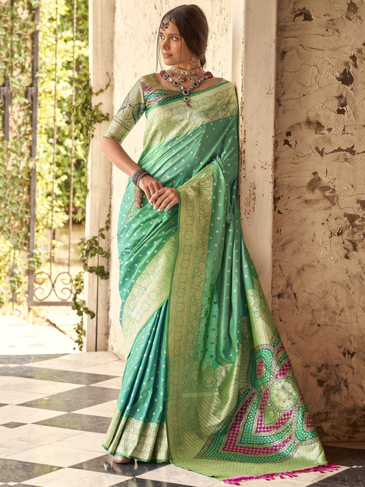 Green color silk saree with blouse