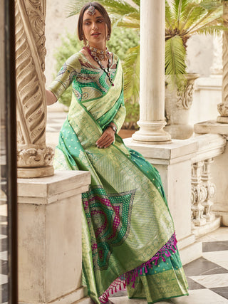 Green color traditional saree for women images