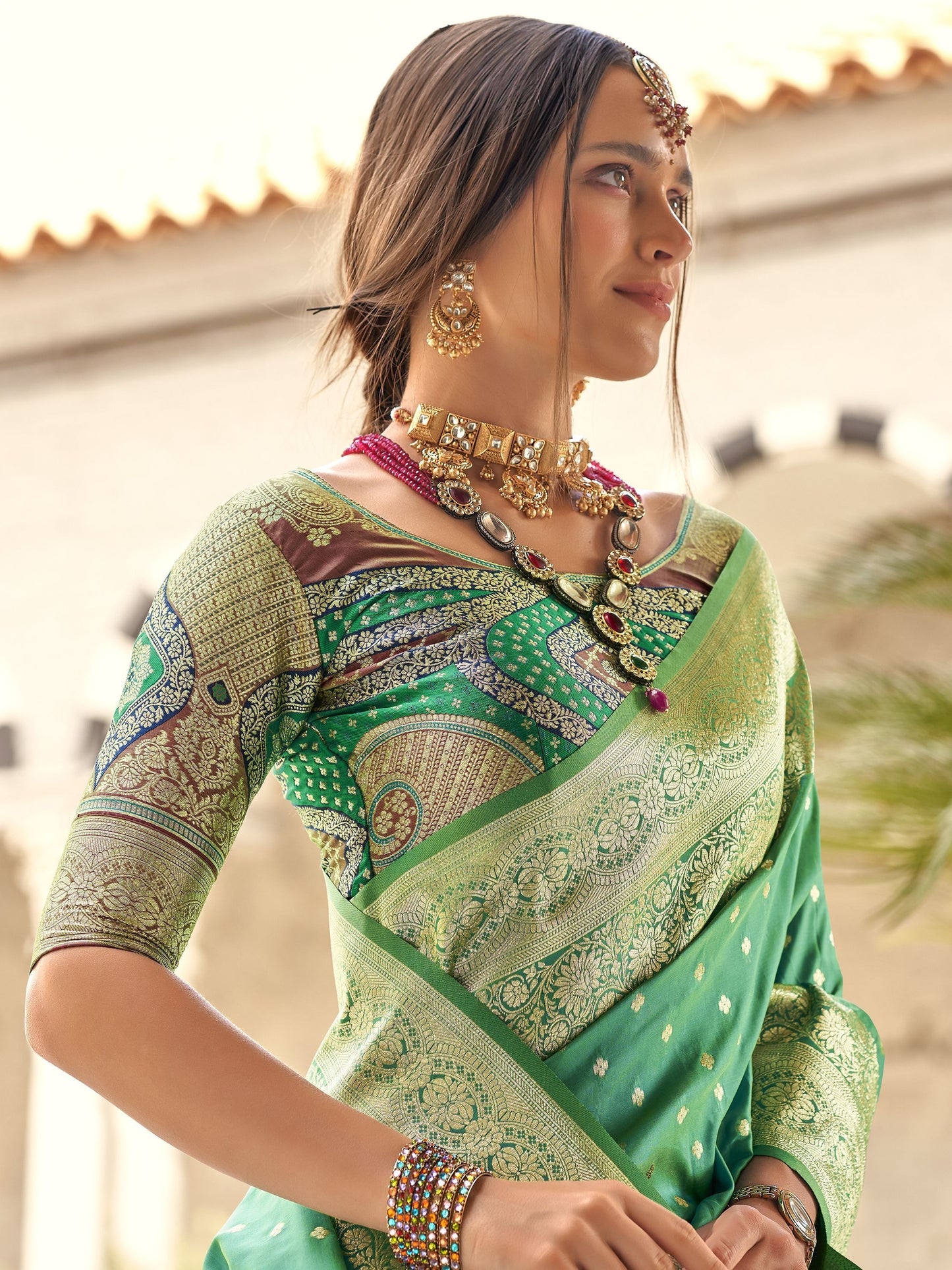 Green color wedding wear saree 