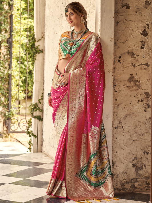 Rani Pink colour Wedding sarees
