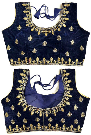 Navy Blue Velvet Blouse Design