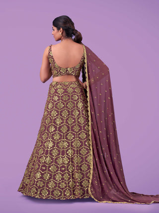 Party Wear Look Lilac Geoggette Lehenga Choli With Dupatta